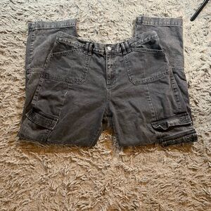 Topshop grey high waisted denim cargo jeans sz 12